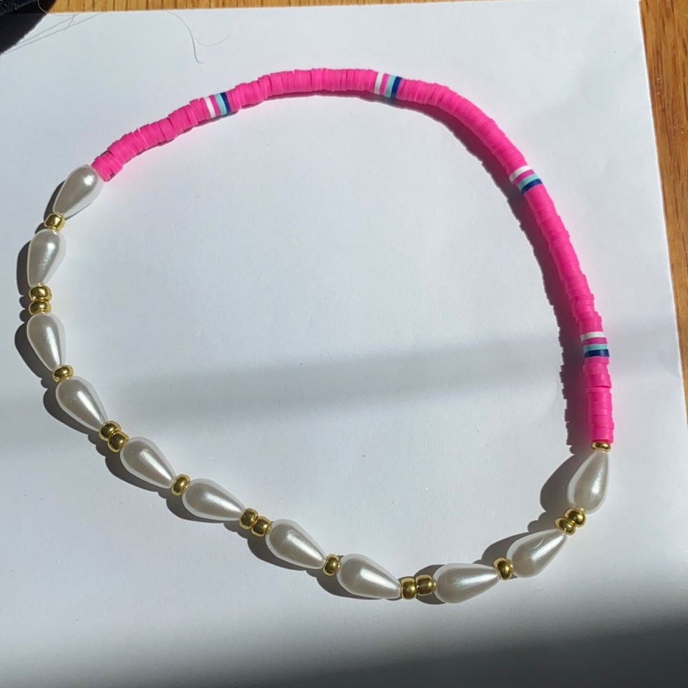 Handmade stretchy heishi bead and pearl choker necklace